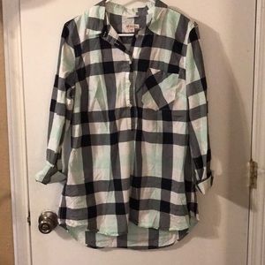 Merona blue grey and black plaid tunic
